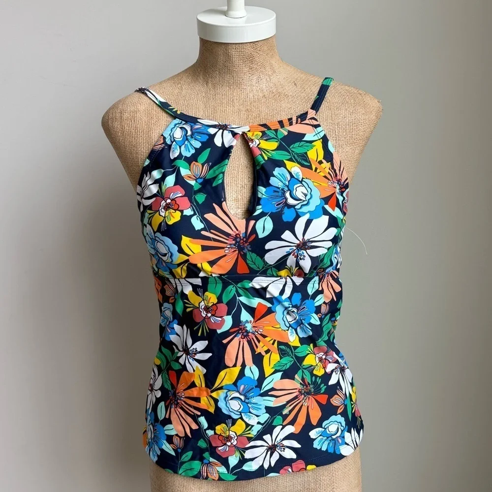 Ellen Tracy Hi Neck Tankini Swim Top Size 8 NWOT
